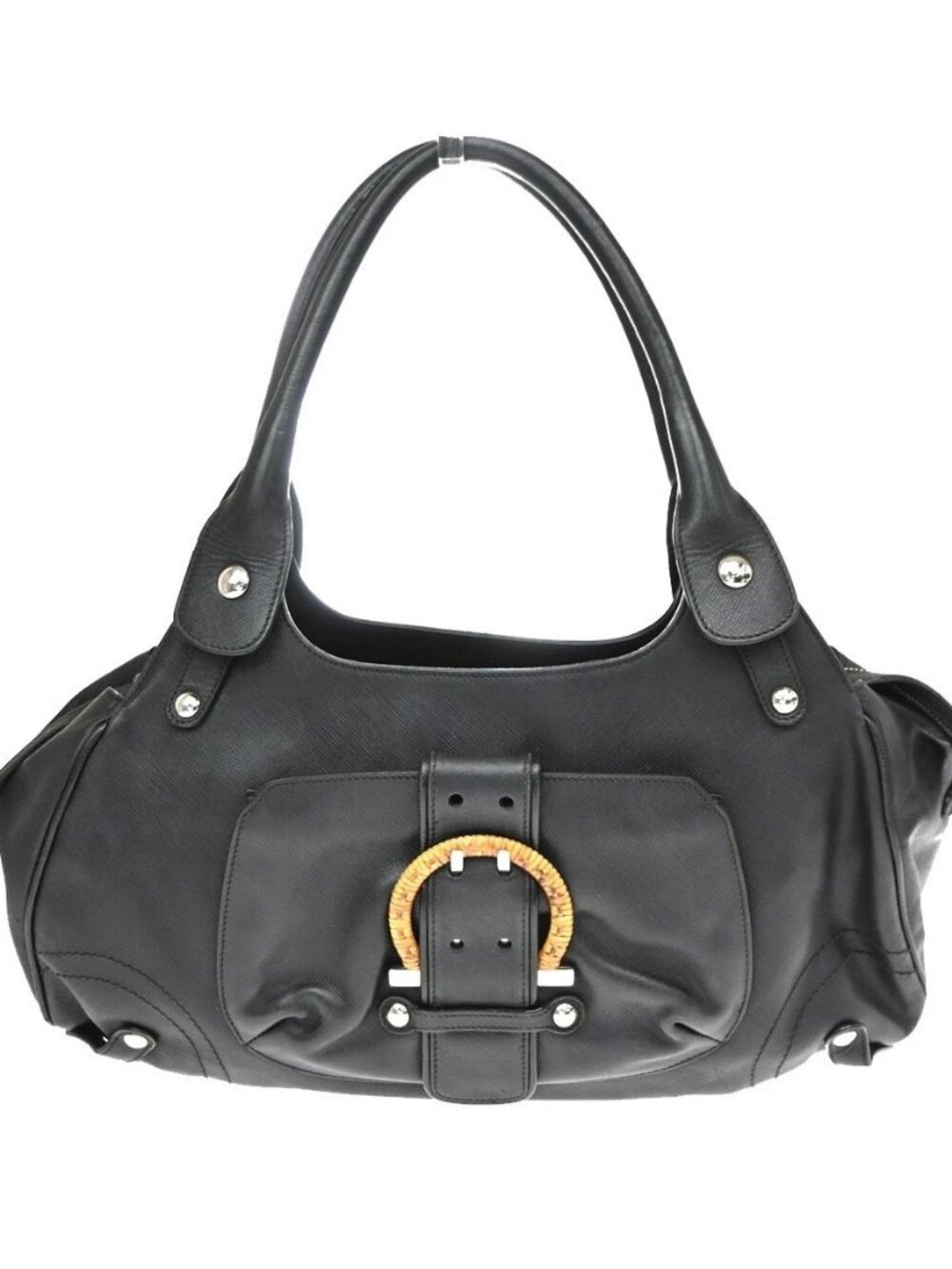 SALVATORE FERRAGAMO Gancini Hand Tote Bag Leather Black SHW Italy 02KD723